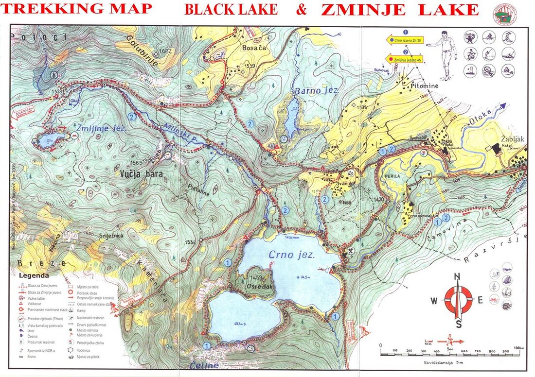 Turističko-rekreativna karta poručja između Crnog, Barnog i Zmijinjeg jezera